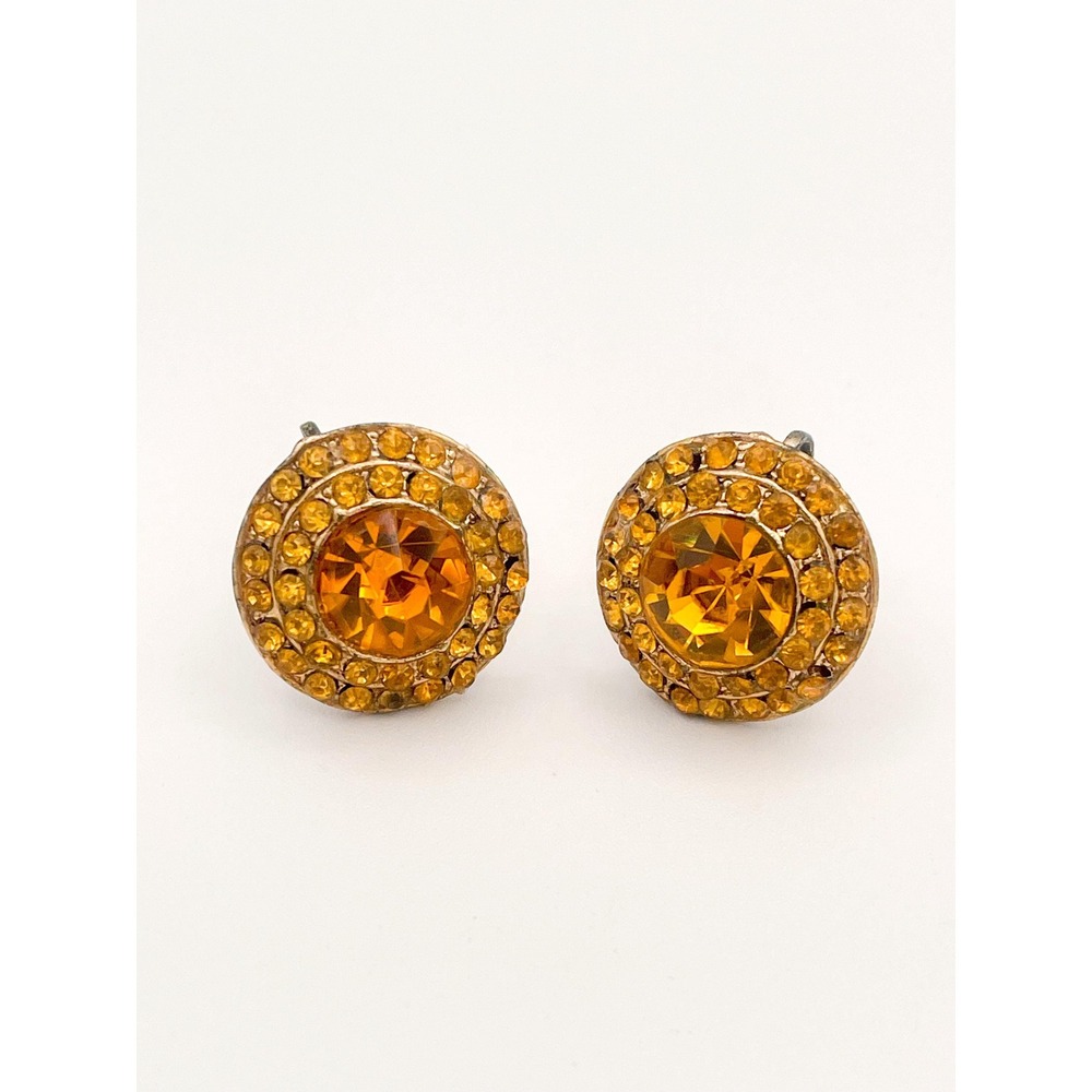 Vtg Orange Rhinestone Screw Back Earrings – Mid-Century Halo Design